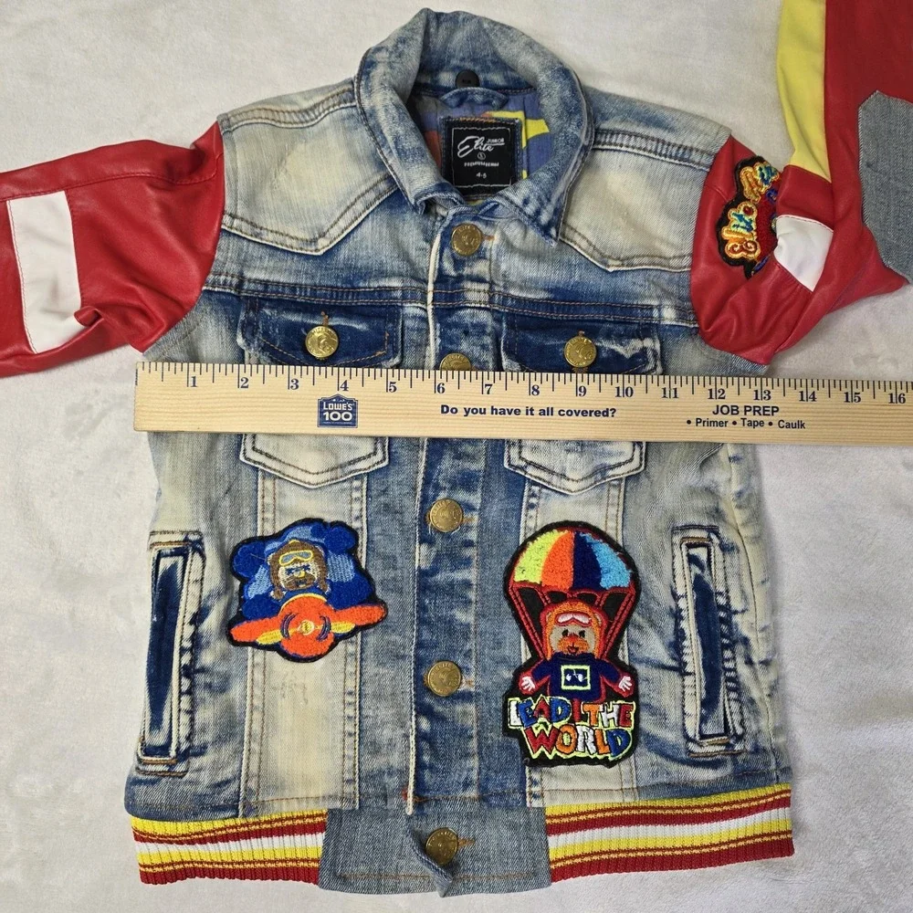 Junior Elite Premium Denim‎ Jacket Size Child 4-5 Flight Plane Patches Parachute